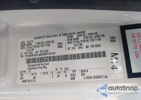 2014 Ford E-350 Super Duty Commercial from USA, damaged, VIN 1FDSS3EL4EDB13310